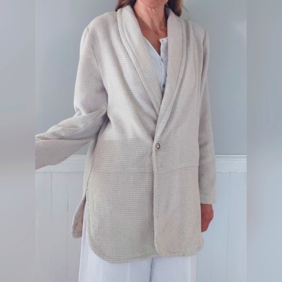 Coldwater Creek Cream & White Checkered Wool Blend Sweater Coat - Picture 10 of 14